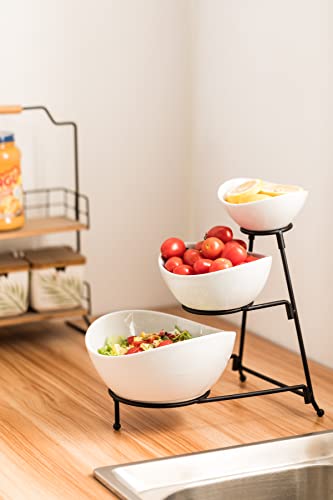 Lauchuh 3 Tier Serving Stand For Chip And Dip Set Oval Serving Bowl Set For Christmas Entertaining White Serving Platter And Dish For Dessert, Appetizer, Candy, Vegetable, Black #TOP6