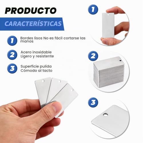 Miniatura 3 de Modixun Pack De 35 Unidades De Piezas En Bruto De Acero Inoxidable Para Troquelado Y Grabado, Piezas En Bruto De Llavero De Metal Diy Con Llavero, Placas En Bruto De Perro Pulidas Y En Blanco Para