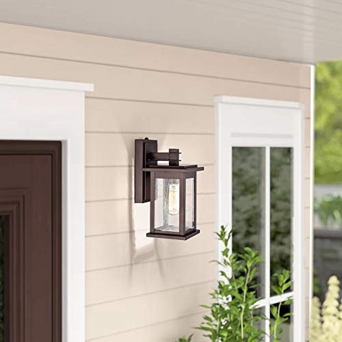 Image of MICSIU 12.25 inch Dusk to Dawn Bronze Outdoor Wall Light Vintage Farmhouse | 100W Max Anti-Rust Exterior Sconce, Seedy Glass Porch Light for Front Door, Garage, Patio