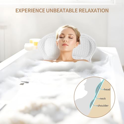 Badewannenkissen,Badekissen Für Badewanne,Kissen Badewanne 4D Mesh mit 6 Saugnäpfeln,Wird verwendet,um zu entspannen,um Nacken,Schultern,Kopf und Rücken zu unterstützen,für Heimspas(Weiß)
