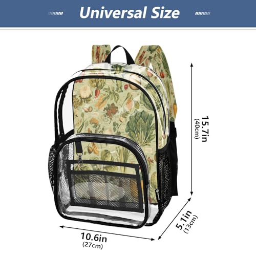 Vintage Vegetables Clear Backpack - Stadium Approved Large 15.7-inch Waterproof Transparent Bag for Sports, Concerts, Work, Travel#5524