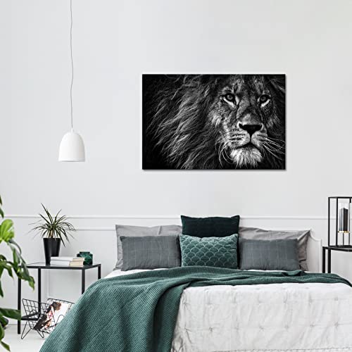 Nachic Wall Animal Painting Wall Art Black And White Lion Portrait Picture Giclee Prints Wildlife Canvas Artwork Modern Home Office Bedroom Wall Decor Stretched And Framed Ready To Hang 24X36Inch #TOP4