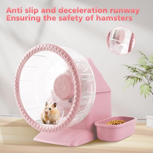 Image of 4 in 1 Silent Large Hamster Wheel Multifunctional Hamster Running Wheel Quite Running Spinner Wheel Accessories with Food Bowl Water Bottle for Hamsters Dwarf Gerbil (Pink)