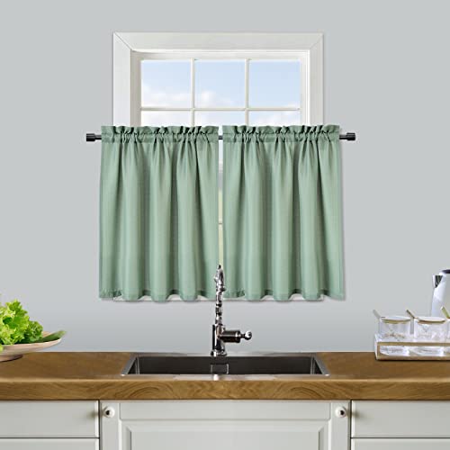 Homerry Short Curtains Bathroom Small Window Curtains Half Window Tier Curtains Farmhouse Waffle Woven Textured Window Treatment Sets For Bathroom Kitchen Bedroom Living Room, Sage Green 30" W X30 L #TOP11