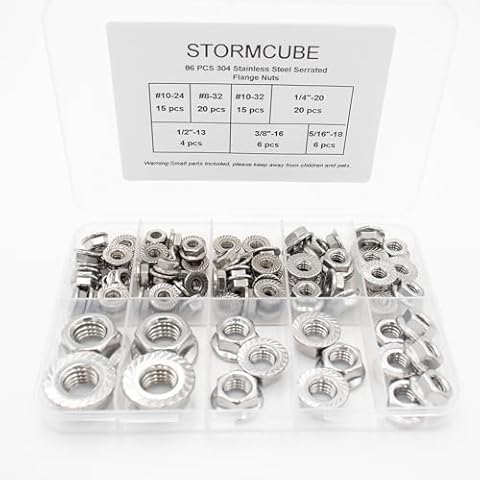 86 pcs Serrated Flange Nuts #8-32#10-24#10-32 1/4-20 5/16"-18 3/8"-16 1/2"-13 Assortment Kit 304 Stainless Steel Hex Lock Nuts Full Thread for Industrial Construction Fasteners Cover