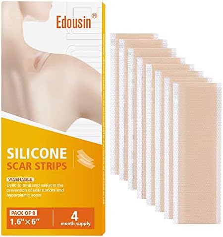 Silicone Scar Strips 1.6" x 6” - 8 Pcs, Reusable Scar Removal Tape for Keloid & Hypertrophic Scars, Medical-Grade Silicone Sheets for Acne, Surgery, Burn Scars, 4-Month Supply