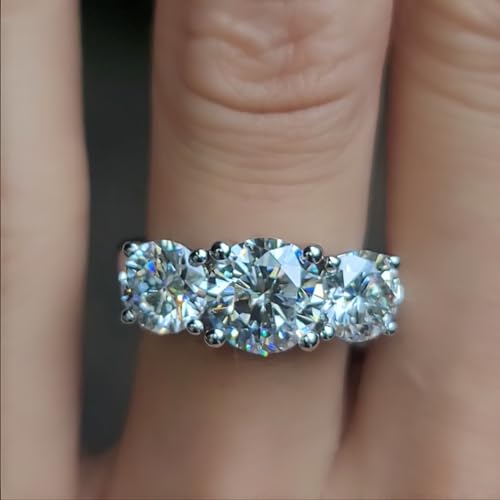 DovEggs 3 Stone Moissanite Engagement Rings for Women,4ct Center 6.5mm-8mm-6.5mm FGH Color H&A Cut Moissanite Wedding Rings Anniversary 14K Gold QUALITY Sterling Silver Ring3