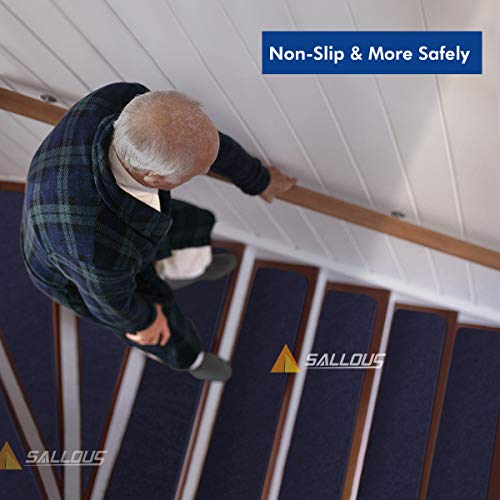 SALLOUS Stair Treads Carpet Non Slip, Set of 15 Stair Runners for Wooden Steps, 8"x30" Safety Carpet Stair Treads for Kids Elders and Pets, Stair Strips for Indoors & Outdoors (Dark Blue) - Thumbnail 7
