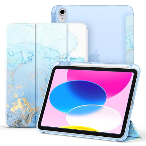 [iPad 11世代 10世代 ケース ペン収納]CACOE ipad a16 11インチ 2025/10.9インチ 2022 アイパッド用 ハードケース オートスリープ 三つ折り Apple Pencil収納可能 あいばっど カバー マーブル調ブルー（Amazon）