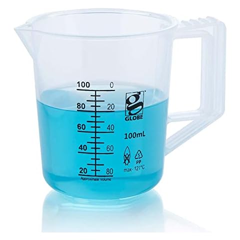 Globe Scientific 3654-100 Diamond Essentials PP Griffin Style Low Form Beaker with Handle, Printed Graduations, PP, 100ml Capacity Cover