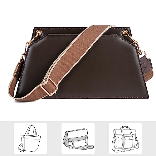 Image of Purse Strap Wide Replacement Crossbody Bag Straps, 1.5 inch Canvas Handbag Shoulder Strap, Adjustable Tote Belt (1.5 inch Brown /Gold Buckle)