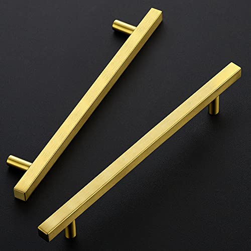 Image of Ravinte 10 Pack 10 inch Square Cabinet Pulls Brushed Brass Stainless Steel Kitchen Cupboard Dresser Handles Cabinet Handles 10 inch Length, 7-1 /2 inch Hole Center