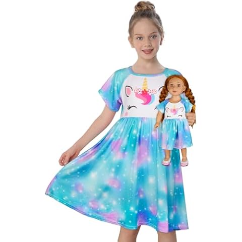 MHJY Unicorn Girls' Nightdress and Doll Set Cover