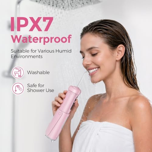 Bezvoi Mini Water Flosser for Travel, 9 Pressure Modes Portable Dental Pick with 90-Days Battery, Telescopic Water Tank, IPX7 Waterproof Oral Irrigator for Sensitive Gums, Orthodontic, Braces, Pink — view 6