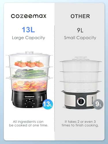 image for Cozeemax 13.7QT Electric Food Steamer for Cooking, Vegetable Steamer w