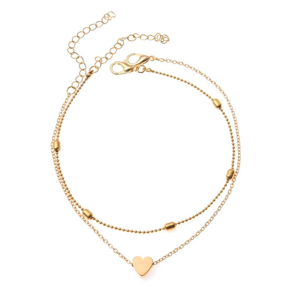 Bracciale alla moda con piedini alla caviglia a forma di cuore per le donne Calzature da spiaggia Cavigliere con perline multistrato Gioielli estivi per feste in stile Boho