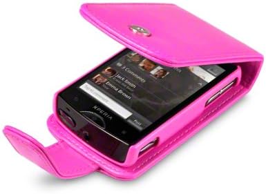 SONY ERICSSON XPERIA MINI PREMIUM PU LEATHER FLIP CASE - HOT PINK, WITH QUBITS-BRANDED MICROFIBER CLEANING CLOTH