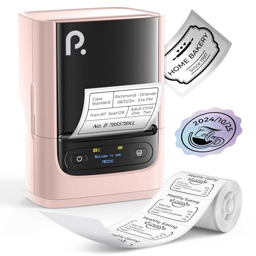 POLONO PM220S Label Maker Machine with Tape, 2 Inch Bluetooth Thermal Label Printer, Portable Sticker Printer for School, Office, Home, Business, Label Maker with 2'' x1.18'' Labels, Pink