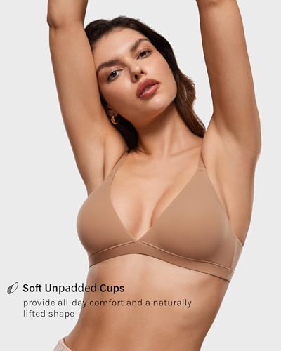 Image of INLYRIC Women's Inbarely Triangle Bralette Plunge Unlined Seamless Bra No Underwire Sexy Comfortable Everyday