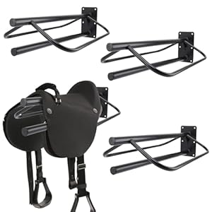 4 Pack Saddle Rack with Pad Bar,Heavy Duty Wall Mounted Saddle Stand Saddle Pad Rack for English Western Saddles Horses Blanket,Black