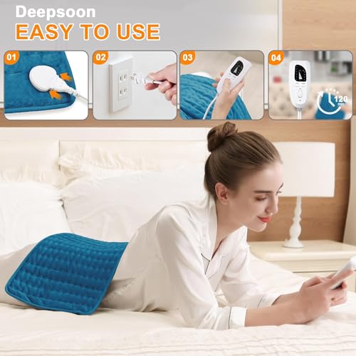 Image of Deepsoon Heating Pad,Electric Heating Pads for Back,Neck,Moist Heating Pad for Abdomen Shoulder Knee Legs,Dry /Moist Heat&Auto Shut Off,Mother's Day Birthday for Men and Women,Blue,24x12 Inch
