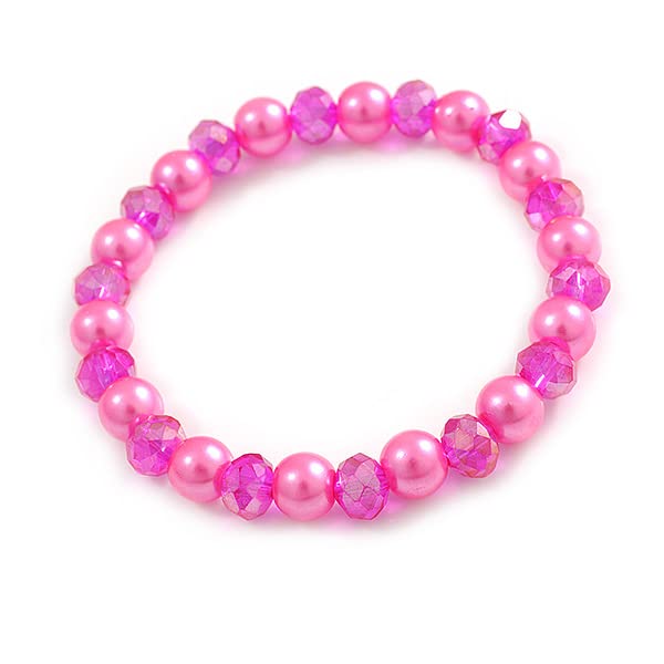Juego de collar de perlas de cristal rosa con pulsera y pendientes Avalaya de 43 cm 6