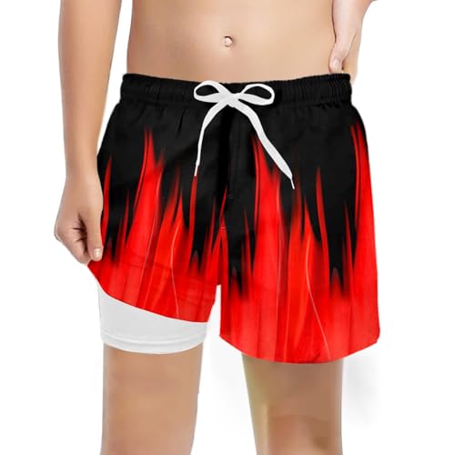 Generisch 2026 Bañador de moda casual para niños con forro de compresión, pantalones cortos de baño elásticos, rojo, 5-6 años