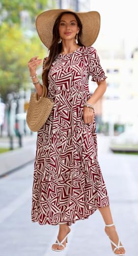 Image of Women's Maxi Dress Casual Loose Fit Tiered A-Line Flowy Summer Dress with Pockets