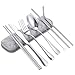 Hiwalker Estuche Cubiertos 8 Piezas Juego de Cubiertos para Viaje Juego de Cubiertos de Acero Inoxidable Incluye Cuchillo Tenedor Cuchara Palillos Pajitas Brocha Estuche Portátil (Plata, 8 Piezas)