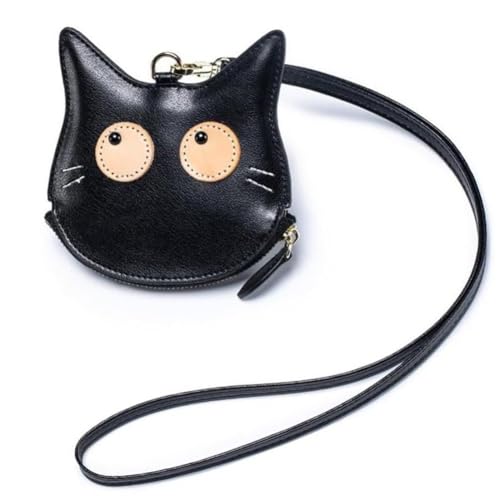 Cat Face Coin Purse for Kids, Small Leather Coin Pouch, 3D Cat Change Pouch with Strap Money Bag Zipper Coin Purse for Women