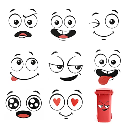 UYUYong 8 Feuilles Poubelle Autocollants 30 * 21 cm Auto-Adhésif Yeux Autocollants Dessin Animé Emoji Sticker Drôle Toilette Autocollant Yeux Bouche DIY Autocollants pour Seau Mur Réfrigérateur Cover