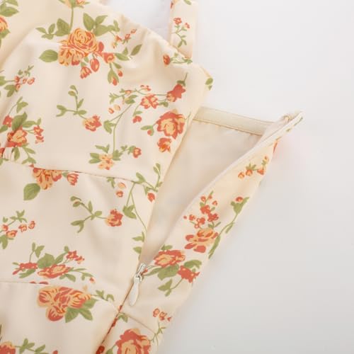 Image of Belle Poque Sun Dresses for Women Spring Summer Floral Midi Flowy Spaghetti Ruffle Wedding Guest Tea Party Dress