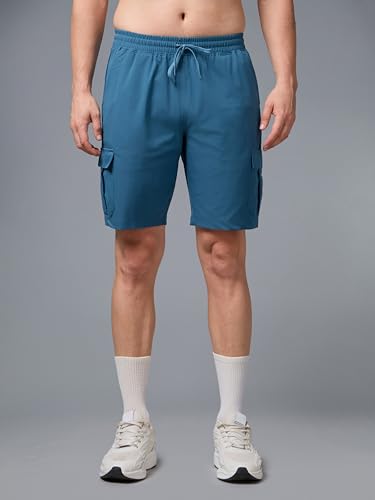 Image of TECHNOSPORT Men's Solid Slim Fit Sports Shorts TS Flexi Quick Dry Polyester Drawstring with Pockets UPF50+ for Gym Running Workout Anti Odour