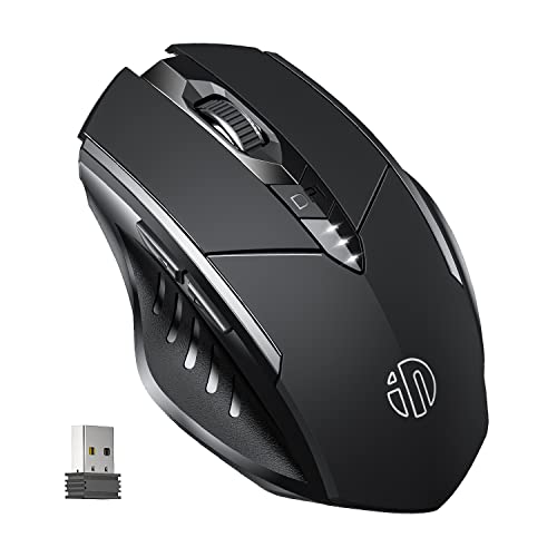 INPHIC Wireless Mouse, [Upgraded: Battery Level Visible] Large Ergonomic Rechargeable 2.4G Optical PC Laptop Cordless Mice with USB Nano Receiver, Black