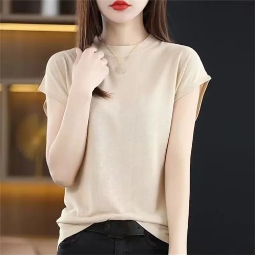 Women's Knit Ice Silk Short Sleeve Sweater Summer Thin Loose Fit T-Shirt Pullover4
