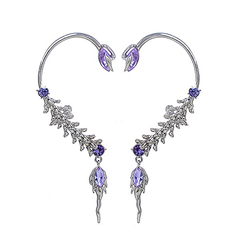 Ear Cuff Earrings For Women Non-Piercing Wheat Amethyst Liquid Metal Dangling Aesthetic Punk Kpop Goth Leaves Ear Clip On Cuff Wrap Crawler Earrings For Egirl Non Pierced Jewelry (Silver) #TOP7