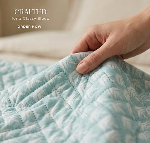 Image of BSB HOME 100% Cotton Ultrasonic Quilted Bedspread Set - 280 Thread Count, Stitch-Free Soft Lightweight Coverlet, King Size 90 x 100 Inches, Breathable Bed Cover with 2 Pillow Cases (Dusty Aqua) | Breathable Material
