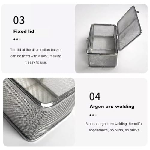 Cestino per sterilizzazione in acciaio inossidabile 304 con coperchio, vassoio in rete per strumenti chirurgici, supporto per pulizia e disinfezione resistente alla corrosione, apertura 2 mm, 40 x 30