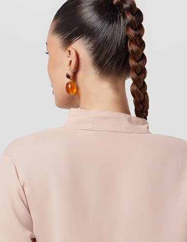 Image of Miss Chase Women's Beige and Orange Round Neck 3 /4 Sleeves Solid Colorblock Mini Shift Dress