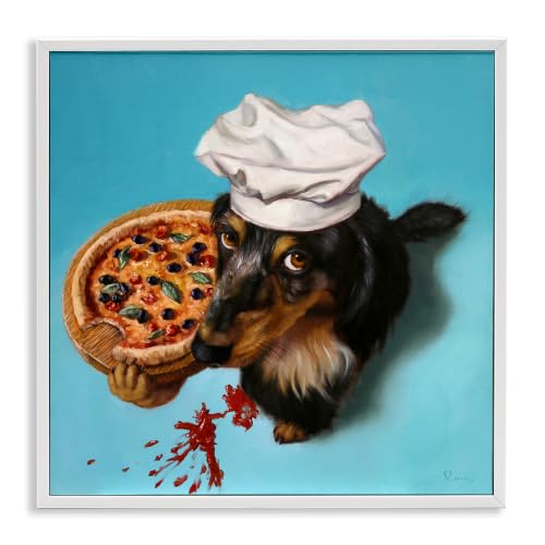 'Dog Chef Pizza Bite Portrait'| Framed Giclee Art