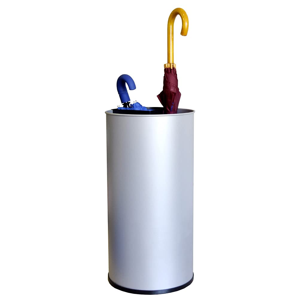 OFITURIA Paragüero Decorativo Metálico Color Plata Soporte para Paraguas Cortos y Largos con Recoge Aguas Capacidad hasta 12 paraguas
