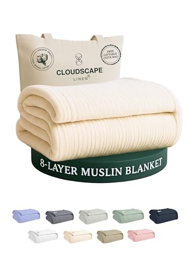 CLOUDSCAPE 8 Layer Muslin Blanket for Adults, 100% Cotton Gauze