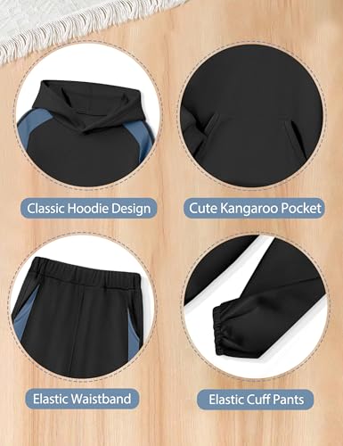 Boys Clothes Hoodie Kids Boys' Clothing Sets Stripe Color Block Sweatsuit 2pcs Long Sleeve Outfits with Pocket 6-12y