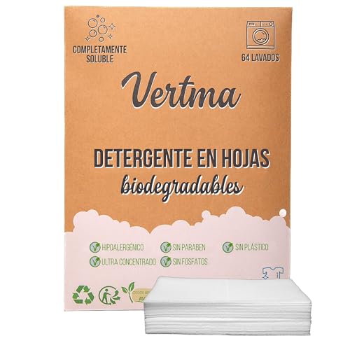 Detergente En Tiras Biodegradable (64 Lavados), Hipoalergénico, Detergente Para bebés, Detergente En Hojas Ecológico Concentrado, Sin Plástico, Residuo Cero, Fragancia Lino Fresco, Ideal camping