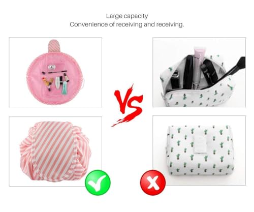 Image of Maharsh Women's Convenient and Waterproof Multifunction Portable Lazy Travel Cosmetic Storage Makeup Organizer Toiletry Bag with Drawstrings (Pink Lining)