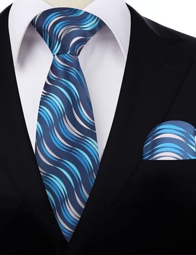 Image of Alizeal Mens 3.15'' Gradient Novelty Pattern Tie Set with Pocket Square Casual Color Tie Set