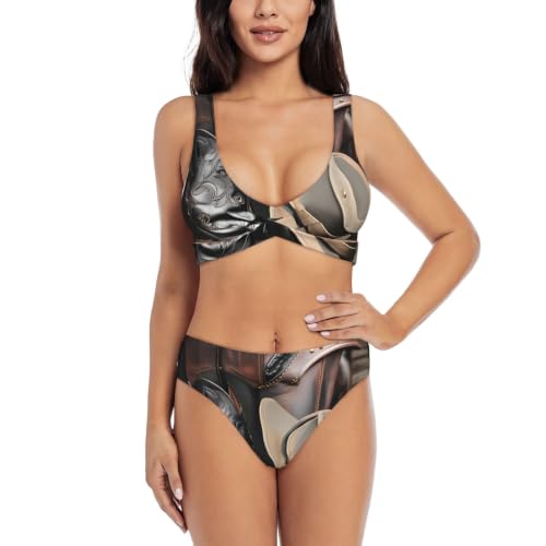 Maillot de bain deux pièces triangle réglable pour femme avec imprimé cowboy et bottes