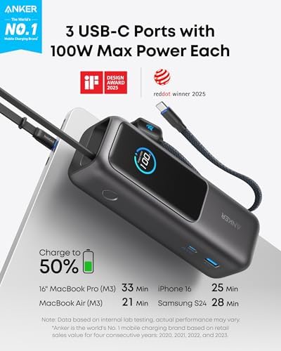 Anker Power Bank, 25,000mAh 165W Ultra-Fast Portable Charger for