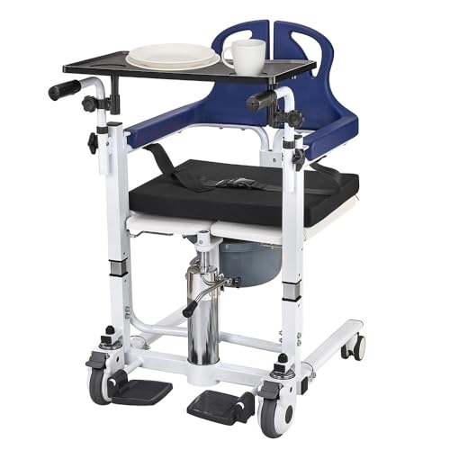 Patient Transfer Lift Chair, 350 lb Capacity, 180° Split Seat, Hydraulic Commode Wheelchair for Elderly, Bed to Toilet