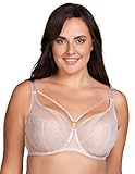 VIVISENCE Damen Bügel-BH Softcup Spitze Mit Dekobändern Verstellbare Träger Schleife Netz Cups Transparent Roségold Details Lingerie Vollschale Unterwäsche, Beige,70K